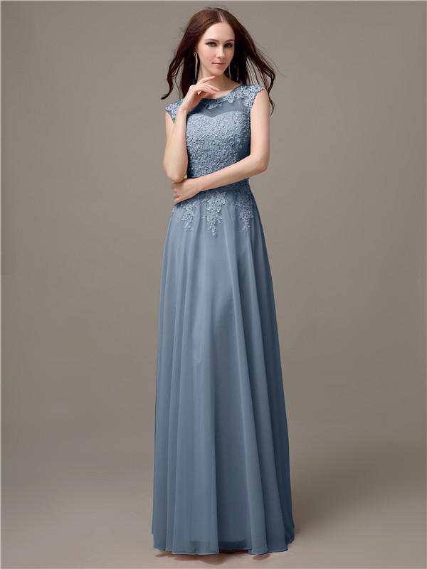 Floor-length Cap Sleeves Appliques Chiffon Bridesmaid Dresses