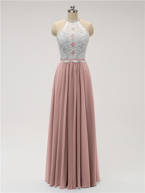 Halter Chiffon Floor Length Bridesmaid Dresses