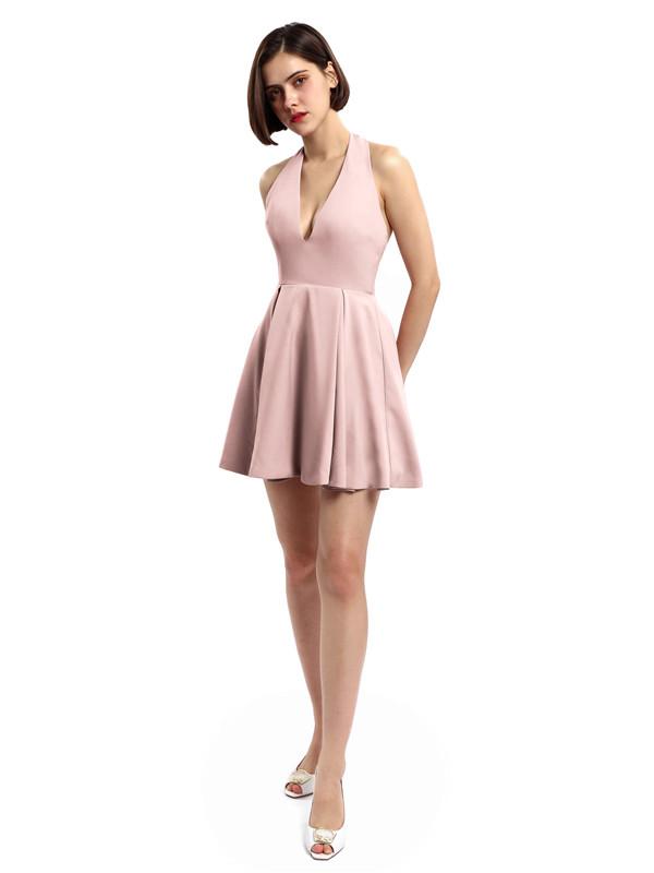 Halter V-neck Short Satin Bridesmaid Dresses