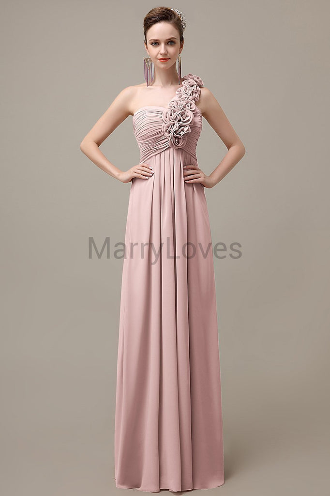 One Shoulder Chiffon Floor Length Bridesmaid Dresses