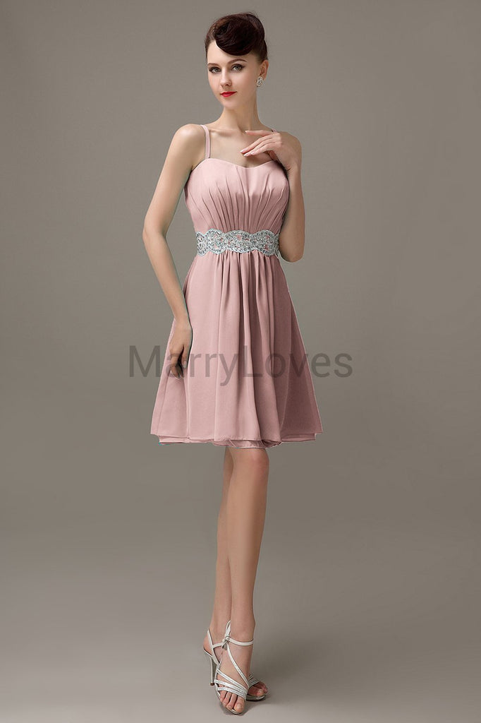 Spaghetti Strap Chiffon Short Bridesmaid Dresses