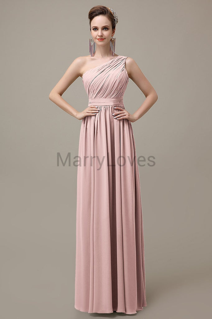 One Shoulder Chiffon Floor Length Bridesmaid Dresses