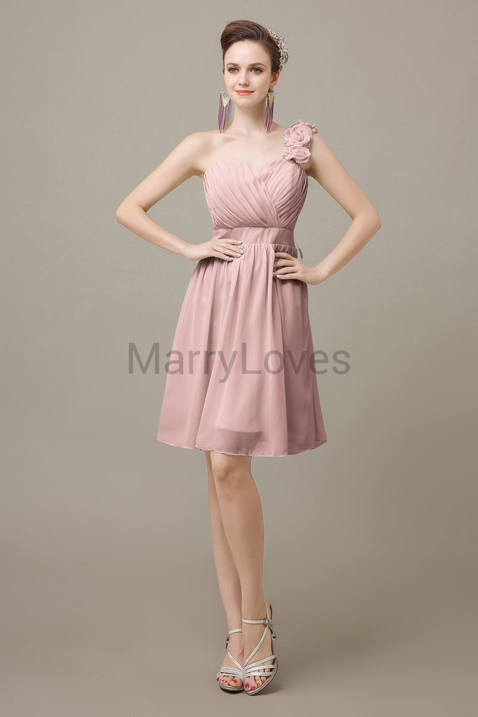 One-shoulder Pleats Appliques Bridesmaid Dresses