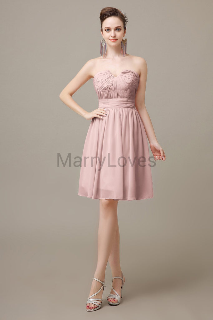 Sweetheart Neck Knee Length Chiffon Bridesmaid Dresses