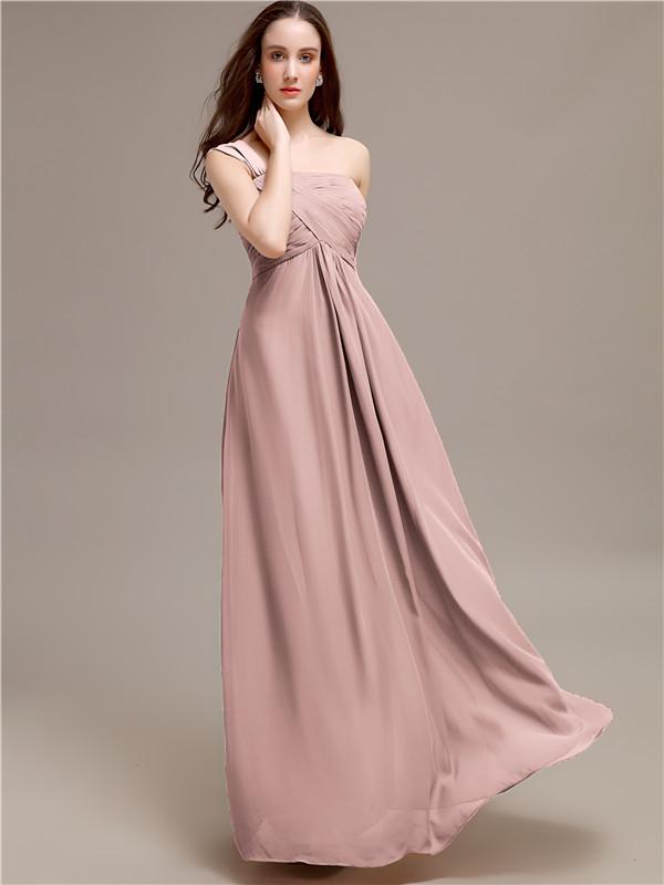 A-line One-shoulder Long Chiffon Bridesmaid Dresses