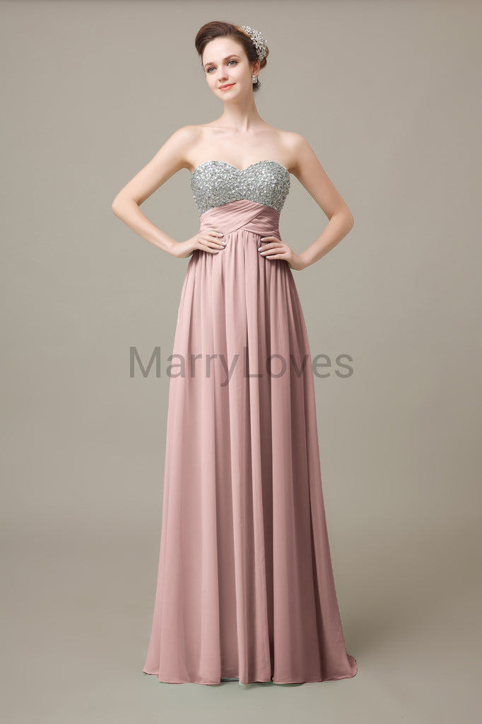 Sweetheart Top Sequin Long Chiffon Bridesmaid Dresses