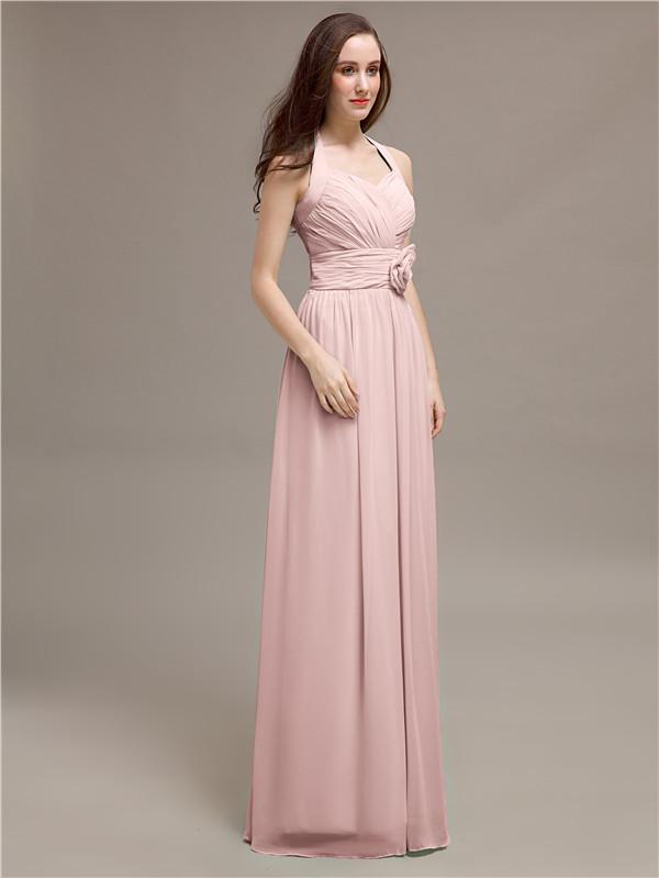 A-line Halter Appliques Chiffon Bridesmaid Dresses