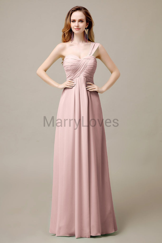 One Shoulder Chiffon Long Bridesmaid Dresses