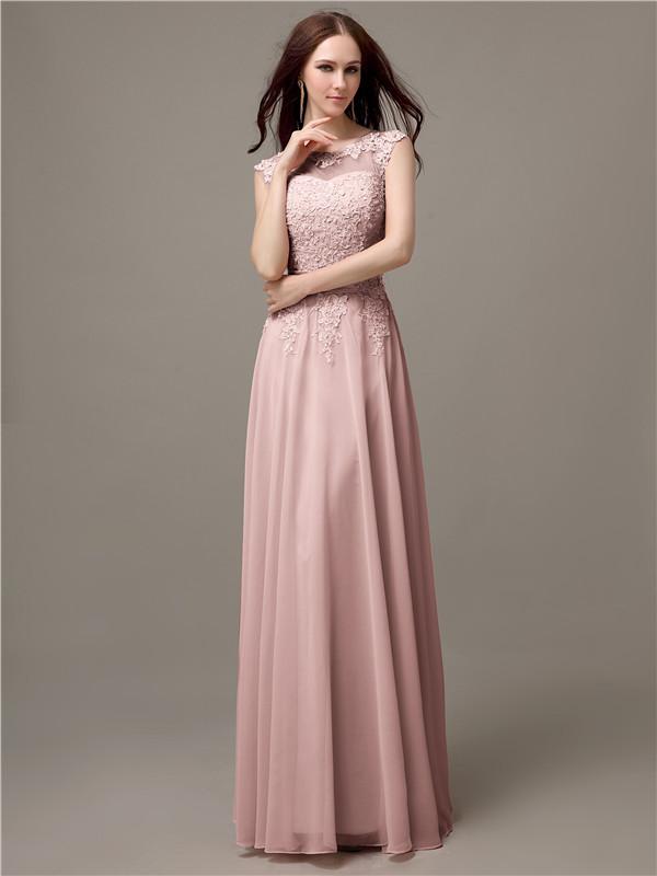 Floor-length Cap Sleeves Appliques Chiffon Bridesmaid Dresses