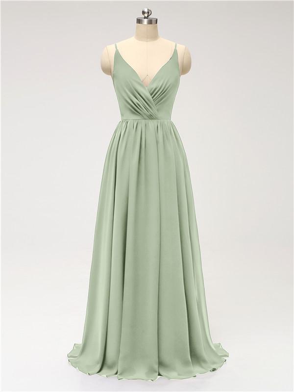 V Neck Chiffon Floor Length Bridesmaid Dresses