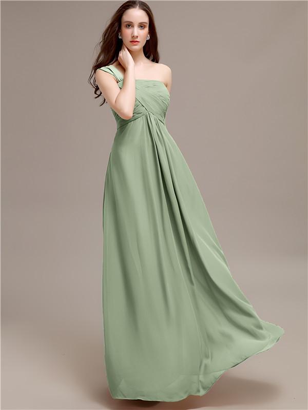 A-line One-shoulder Long Chiffon Bridesmaid Dresses