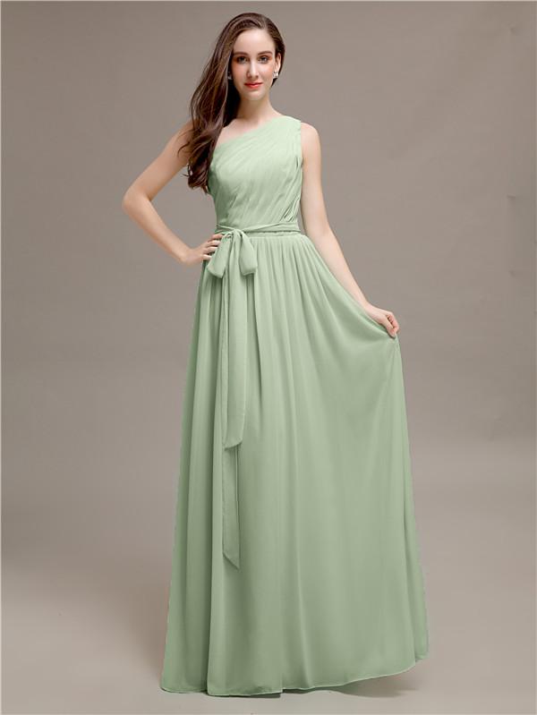 A-line One-shoulder Bridesmaid Dresses With Belt