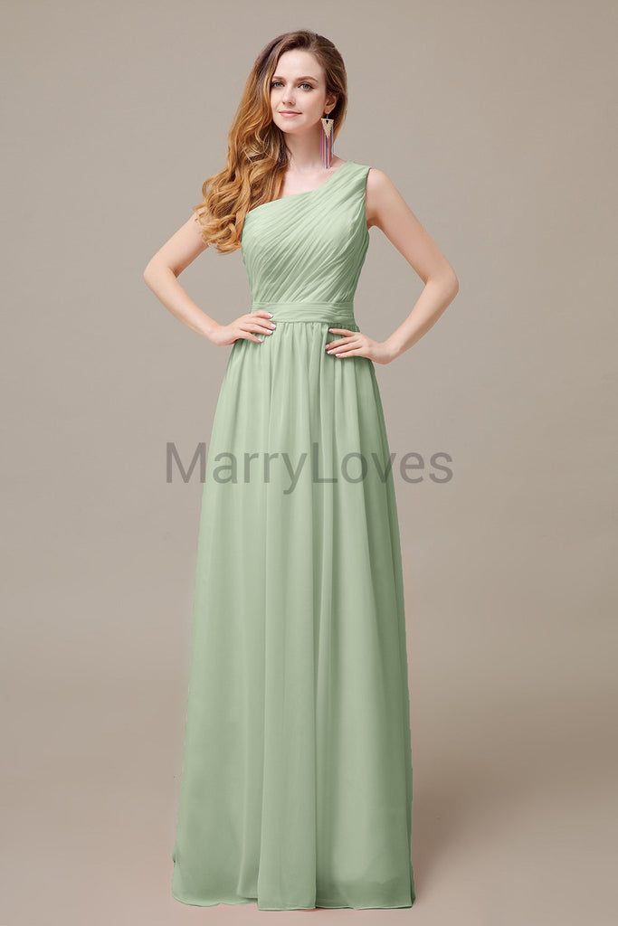 One Shoulder Pleats Floor Length Bridesmaid Dresses