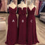 A-line Spaghetti Straps V-neck Long Lace Bridesmaid Dresses, BD0551