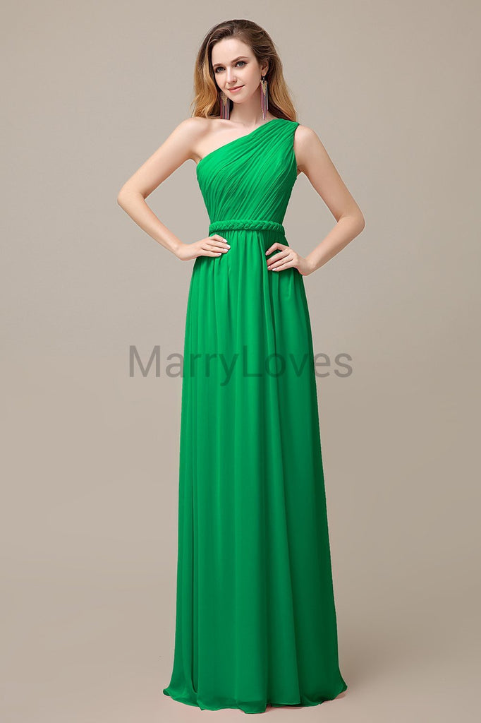 One Shoulder Chiffon Floor Length Bridesmaid Dresses