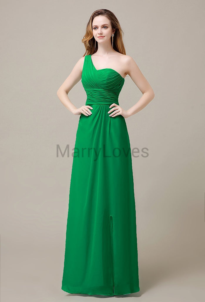 One Shoulder Chiffon Long Bridesmaid Dresses