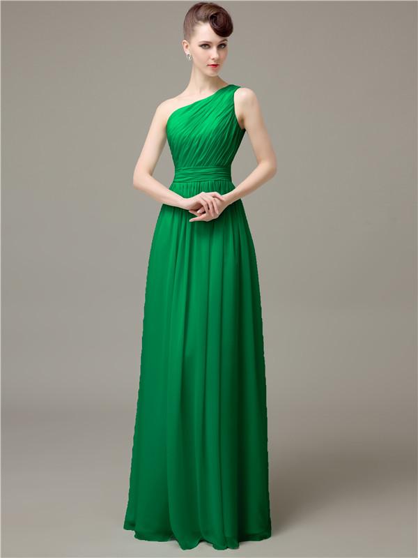 One Shoulder Pleats Chiffon Bridesmaid Dresses