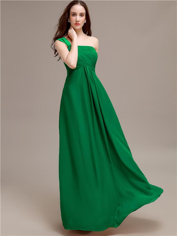 A-line One-shoulder Long Chiffon Bridesmaid Dresses