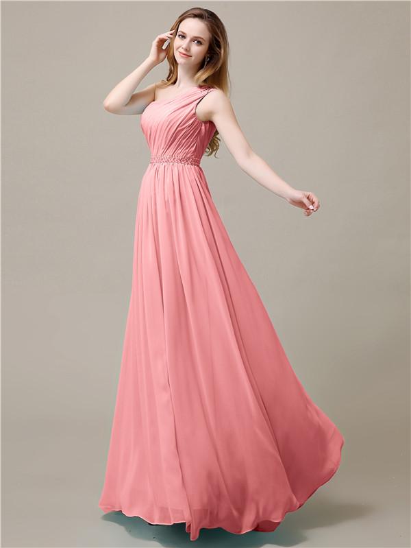 One Shoulder Chiffon Floor-Length Bridesmaid Dresses