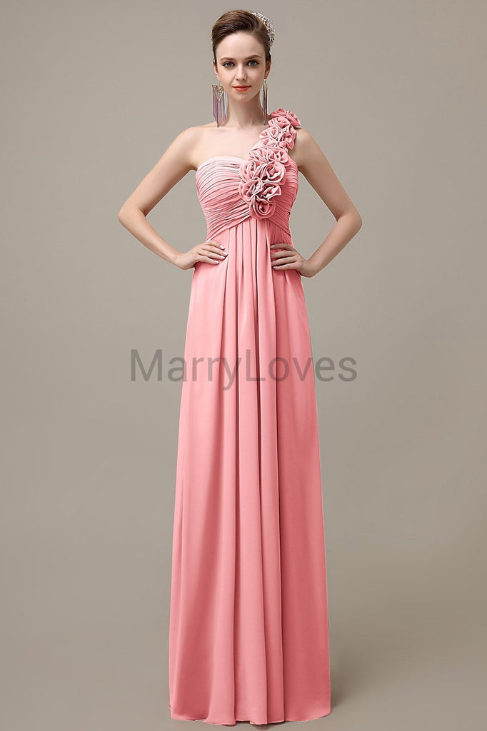 One Shoulder Chiffon Floor Length Bridesmaid Dresses