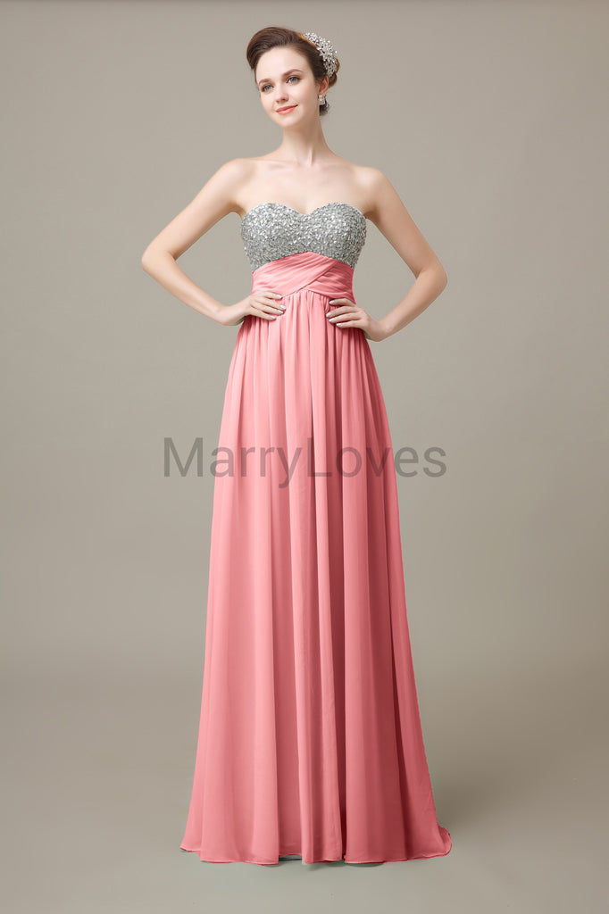 Sweetheart Top Sequin Long Chiffon Bridesmaid Dresses