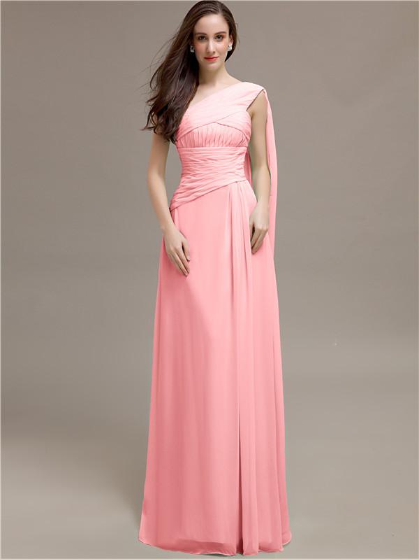 One-shoulder Floor-length Pleats Bridesmaid Dresses