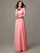 Floor-length Cap Sleeves Appliques Chiffon Bridesmaid Dresses