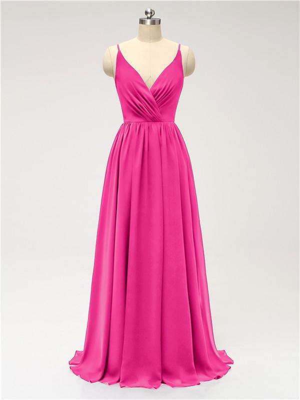 V Neck Chiffon Floor Length Bridesmaid Dresses