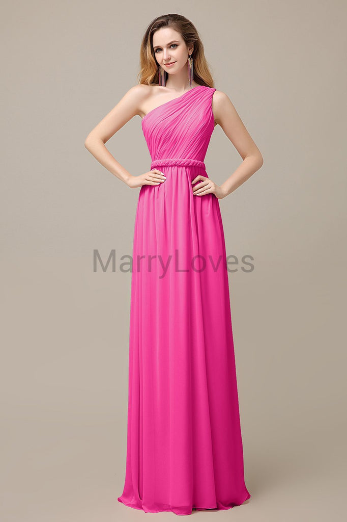 One Shoulder Chiffon Floor Length Bridesmaid Dresses