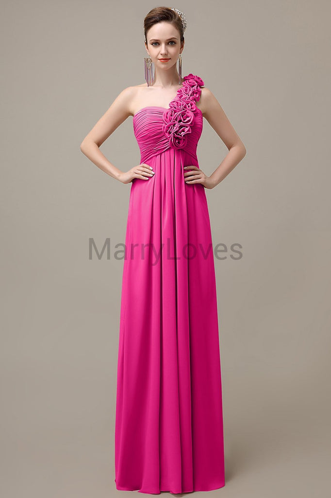 One Shoulder Chiffon Floor Length Bridesmaid Dresses