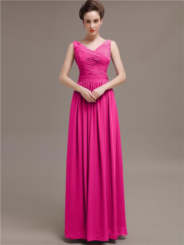 V-Neck Pleats Chiffon Bridesmaid Dresses