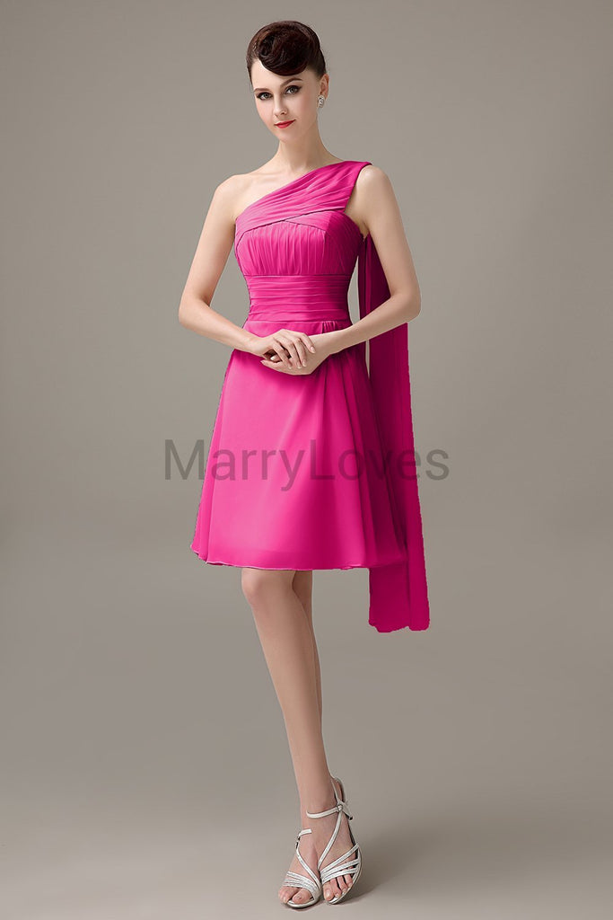 One Shoulder Pleats Bridesmaid Dresses