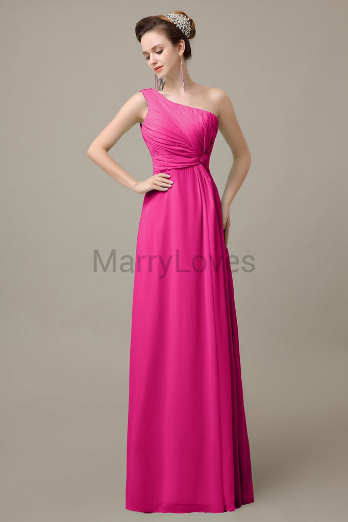 One Shoulder Long Chiffon Bridesmaid Dresses