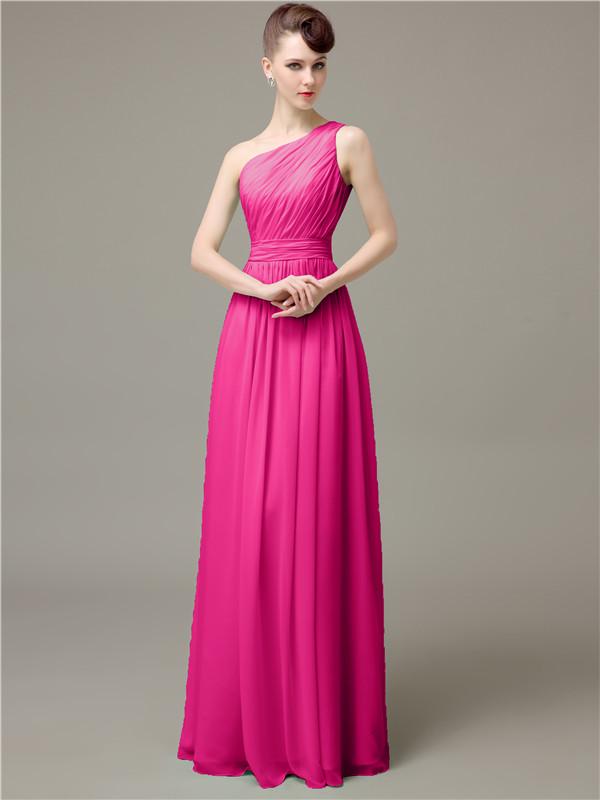 One Shoulder Pleats Chiffon Bridesmaid Dresses