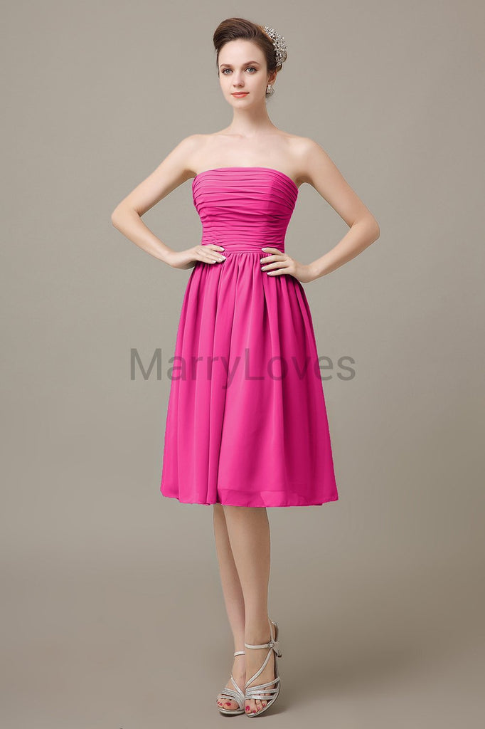 Strapless Pleats Short Bridesmaid Dresses