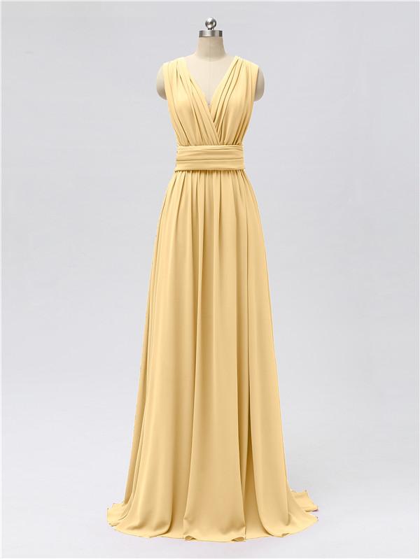 V Neck Chiffon Floor Length Bridesmaid Dresses