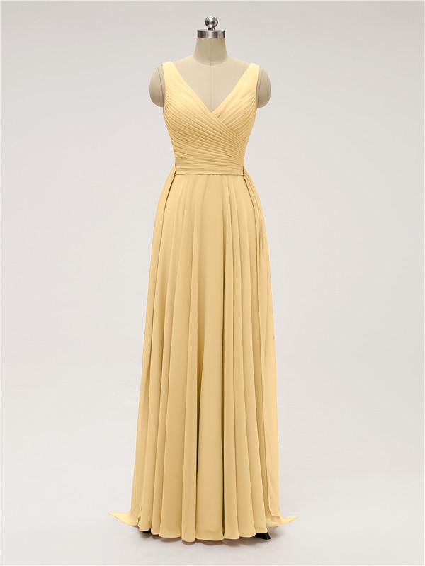 V Neck Chiffon Floor Length Bridesmaid Dresses