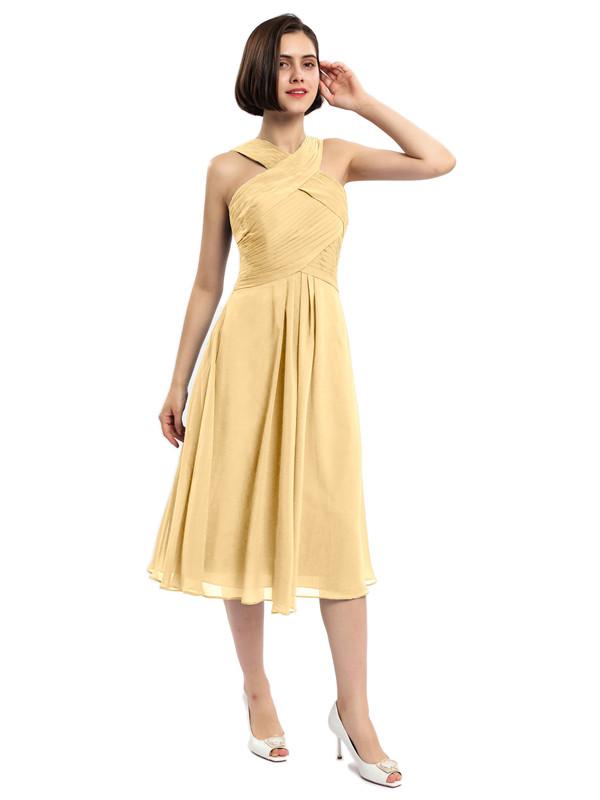 Criss-cross Halter Tea-length Bridesmaid Dresses