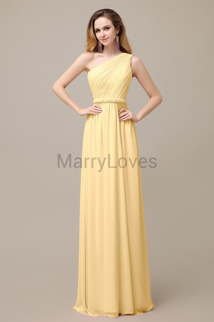 One Shoulder Chiffon Floor Length Bridesmaid Dresses