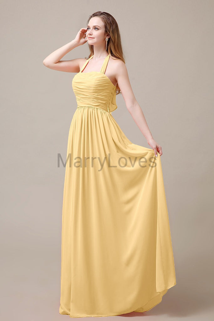 Halter Chiffon Birdesmaid Dresses with Bow Straps