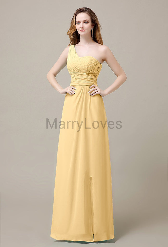 One Shoulder Chiffon Long Bridesmaid Dresses