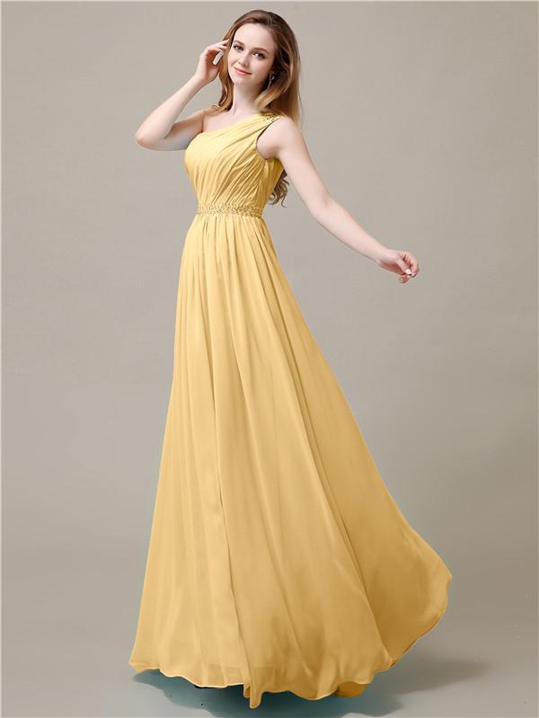 One Shoulder Chiffon Floor-Length Bridesmaid Dresses