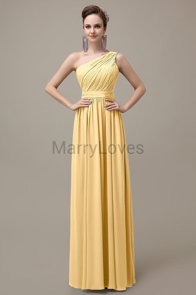 One Shoulder Chiffon Floor Length Bridesmaid Dresses