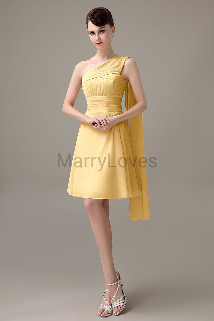 One Shoulder Pleats Bridesmaid Dresses