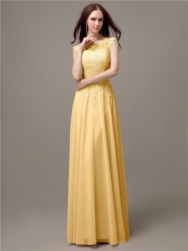 Floor-length Cap Sleeves Appliques Chiffon Bridesmaid Dresses