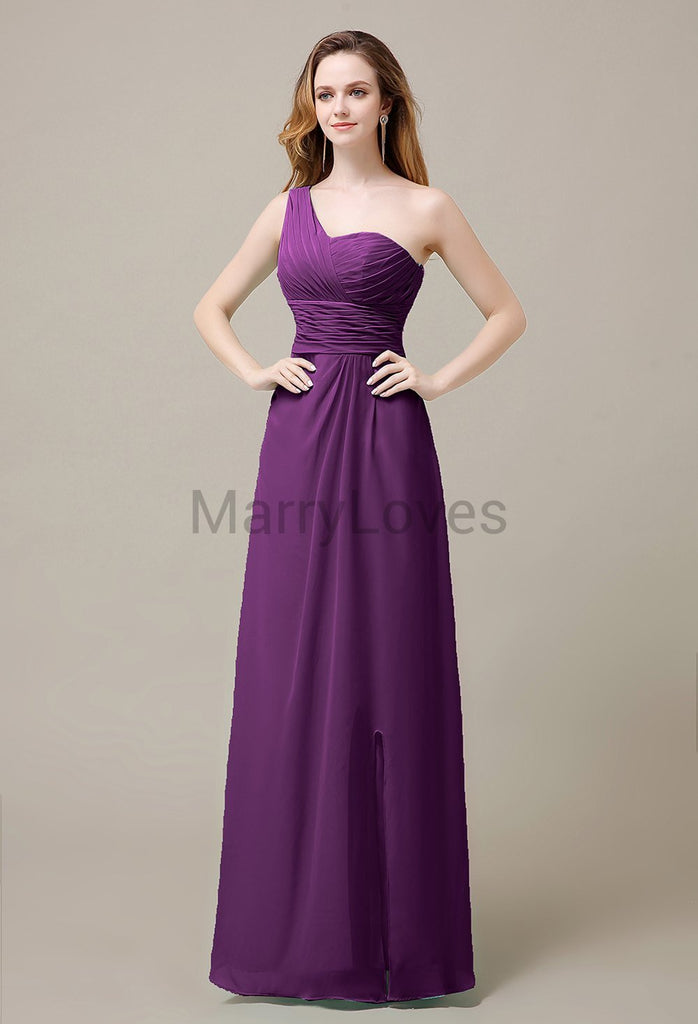 One Shoulder Chiffon Long Bridesmaid Dresses