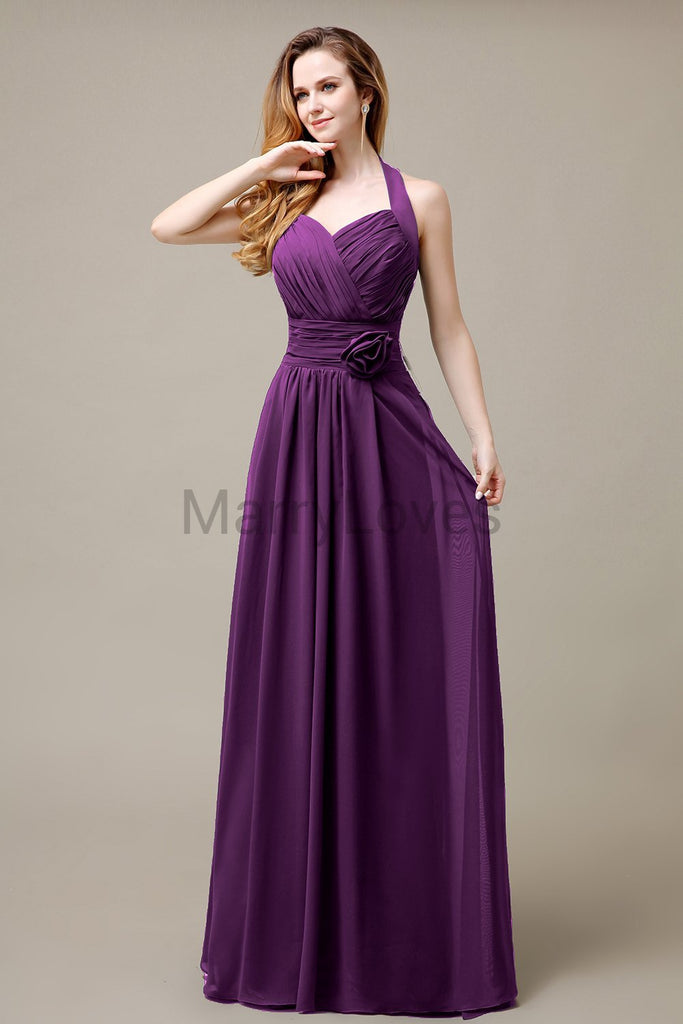 Halter A-line Pleats Chiffon Bridemaid Dresses