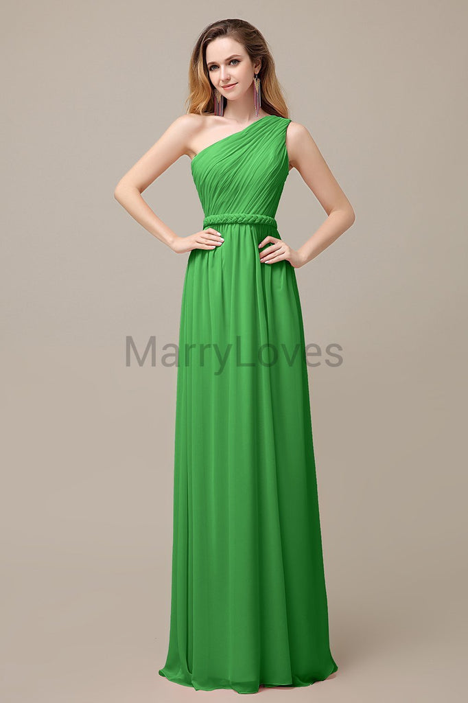 One Shoulder Chiffon Floor Length Bridesmaid Dresses