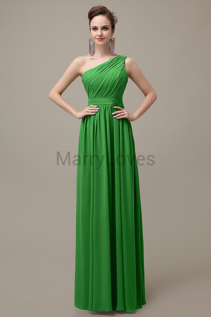 One Shoulder Chiffon Floor Length Bridesmaid Dresses