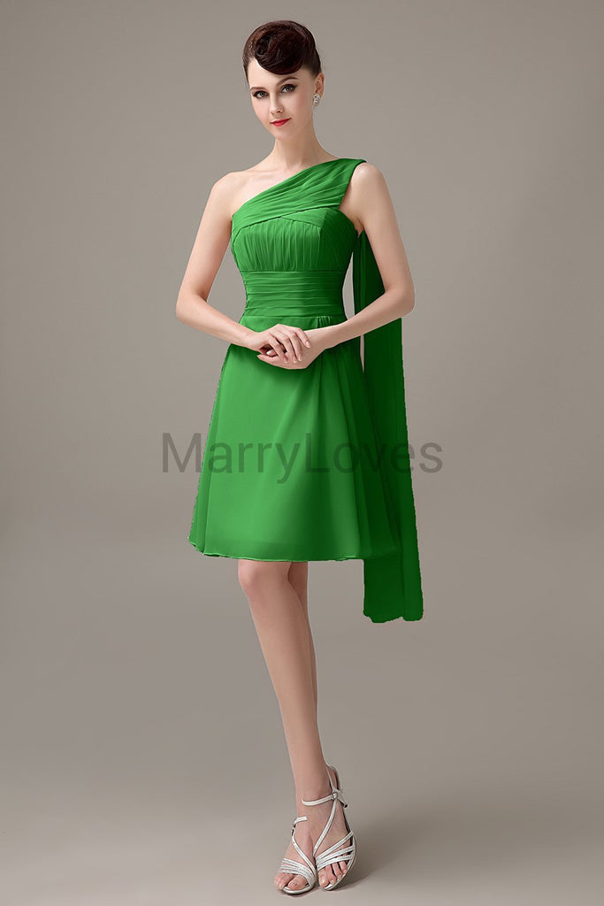 One Shoulder Pleats Bridesmaid Dresses